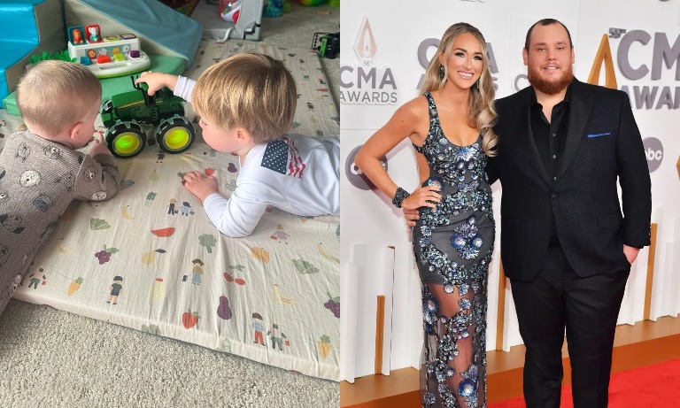 Luke Combs and his wife, Nicole Hocking, and their 2 cute babies