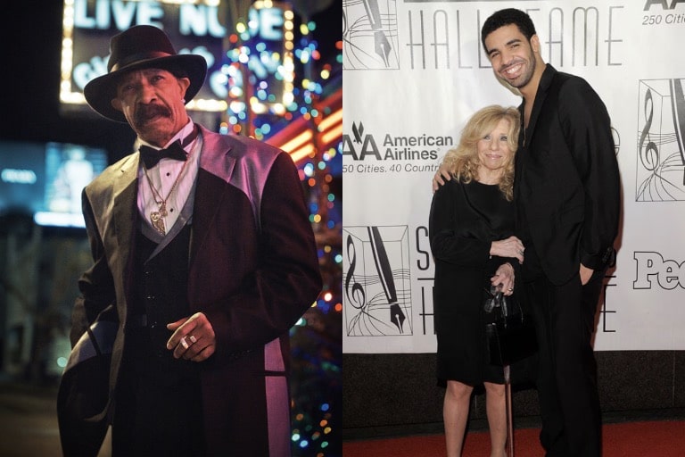 On the left is musician Dennis Graham, and on the right is a photo of Sandi Graham and her son Drake